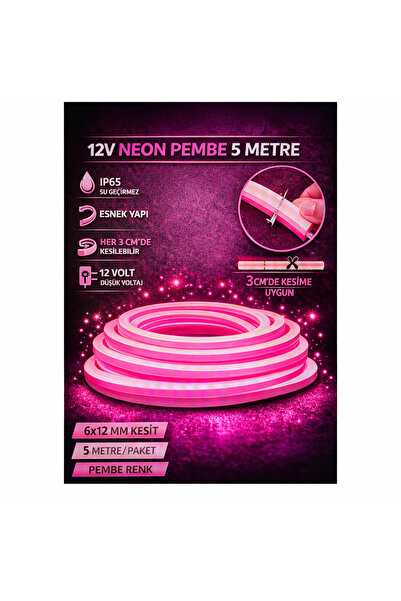 KOMPLİKE 5 Metre 12V Neon LED Şerit Lamba – Esnek Silikon Neon Işık | 7 Renk ...