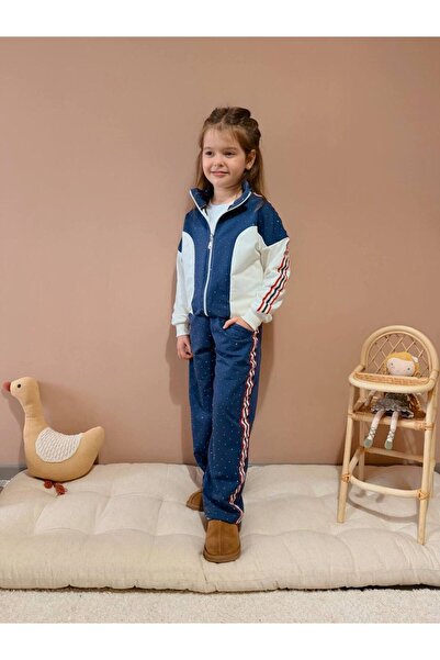 YİGİT BUTİK Set de trening pentru fete Stone cu imprimeu cu dungi din materia...