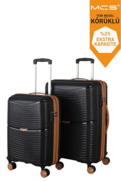 MÇS V379 PP Y.ÜRETİM PP VALİZ 55 CM + 65 CM SİYAH SET