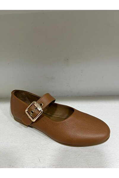 BAĞCILAR AYAKKABI حذاء باليه نسائي من الجلد الطبيعي باللون البني الفاتح كاجوا...