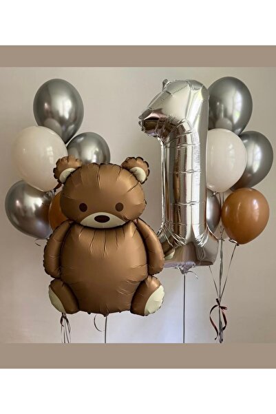 Çemrek Süs Parti 1 Year Old Bear Foil Balloon Balloon Bundle Set 12 Pieces