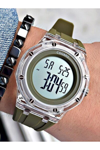 Cockpit ساعة يد رجالية رقمية أصلية باللون الأخضر مضمونة ضد الماء + هدية سوار