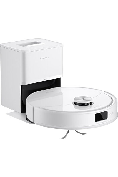 Roborock Q10 VF+, white robot vacuum cleaner, with RockDock Plus vacuum station