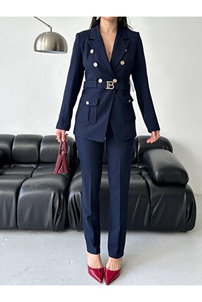 Ekim Store Double Breasted Blazer Suit with Buckle Buttons