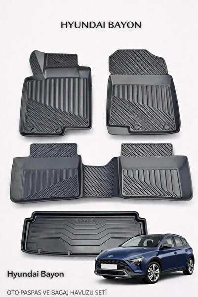Black Gold Hyundai Bayon Uyumlu 3D Oto Paspas ve Bagaj Havuzu Set Premium