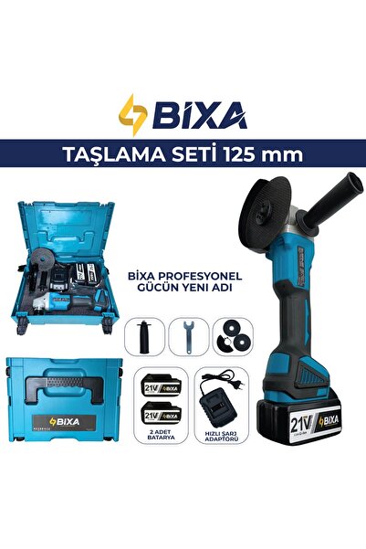 bixa 21V 3.0Ah Profesyonel Çift Akülü 125 mm Avuç Taşlama Makinesi Şarjlı Taş...