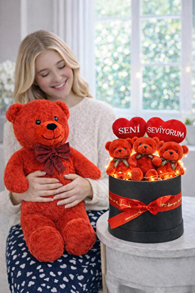 Fotomcity Sevgililer Gününe Özel Seni Seviyorum Tasarımlı Kırmızı Peluş Ayıcı...