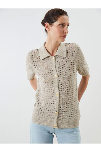 LC Waikiki Özmarka Vestă tricotată pentru femei, cu guler polo, ajurată, sezo...