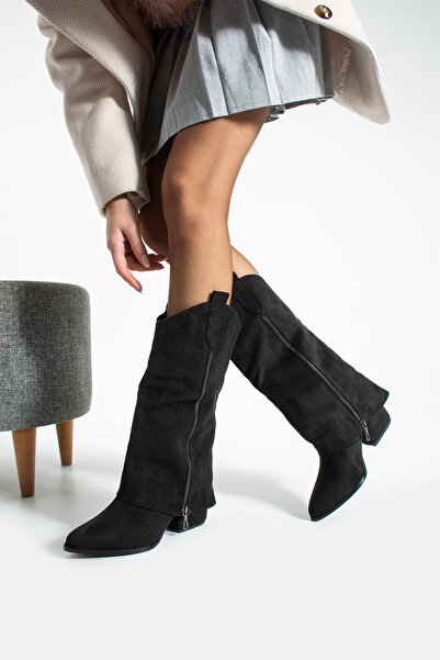 irmona Diva Black Suede Boots with Zipper Detail and 6 cm Heel