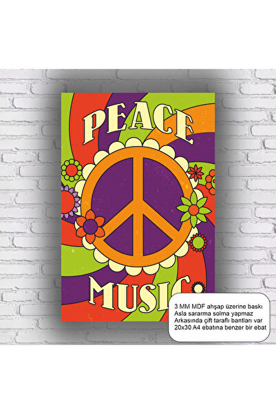 Hayat Poster Hippie Style Music and Peace Sign Home Decoration Mdf Painting R...