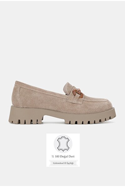 TUNAELLİ Дамски бежови мокасини от естествена кожа, размер 36-41, с катарама