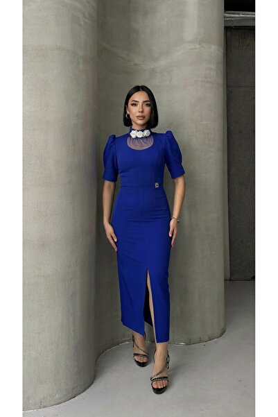 ALFUDO Moda Collection Collar Flower Detail Watermelon Sleeve Midi Graduation...