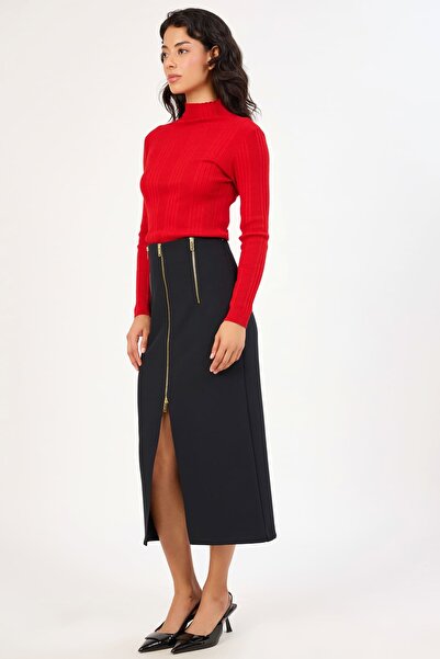 centilmen Fever Slit and Zipper Detailed Stretch Fabric Skirt13007