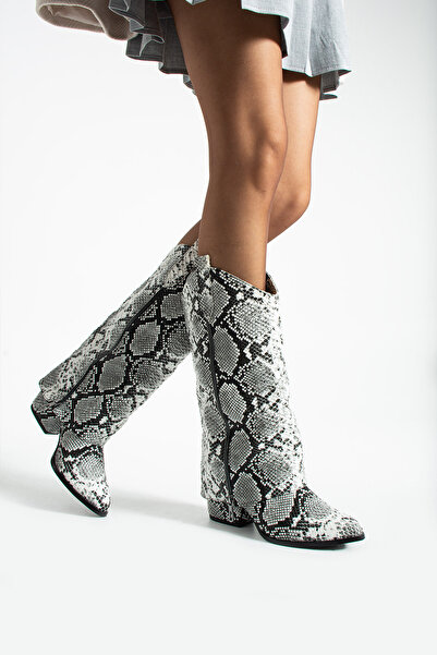 irmona Diva Gray Snakeskin Leggings with Zipper Detail 6 cm Heeled Boots