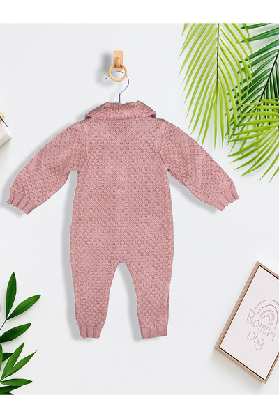 Nehad Bebe Baby Girl Knitwear Jumpsuit Buttoned Collar Detailed Long Sleeve Winter Baby Jumpsuit Pink
