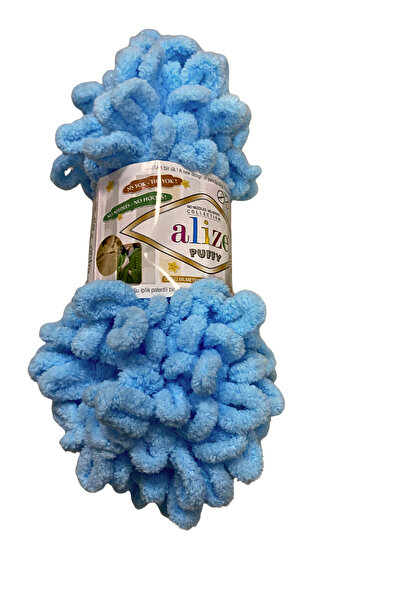 Alize Puffy Hand Knitting Yarn - 287 Blue - 1 Piece - 100 Gr - Finger Knittin...