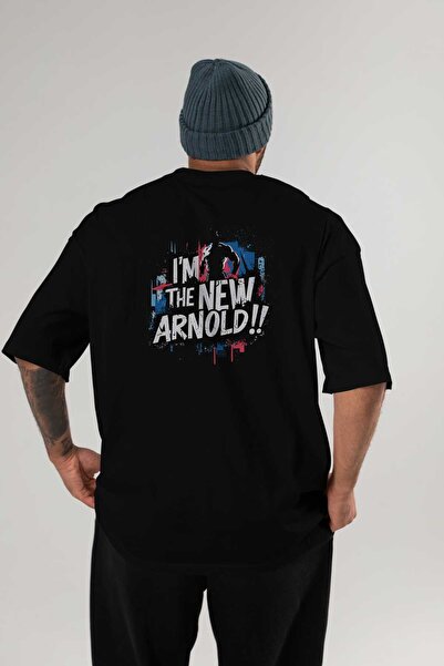 Ankhises GYM, Sport, Fitness 76 Tricou negru oversize cu imprimeu pe spate Bă...