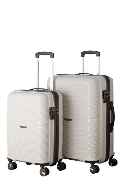 MÇS V379 AURA Y.ÜRETİM PP VALİZ 55 CM + 65 CM KEMİK/GRİ SET