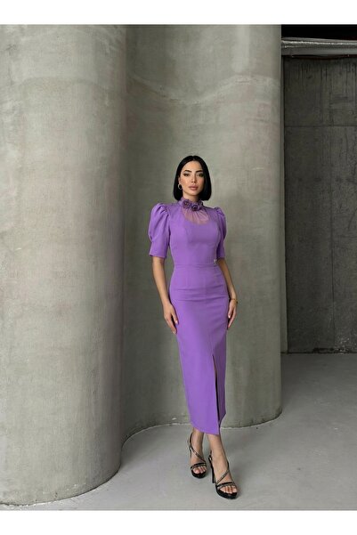 ALFUDO Moda Collection Collar Flower Detail Watermelon Sleeve Midi Graduation...