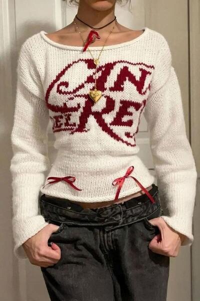 Köstebek Lana Del Rey Bowknot Knit Sweater