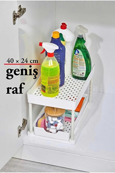 SEDOA Beyaz 2 Katlı Sürgülü Dolapiçi Mutfak Banyo Dolap Tezgah Altı Evye Altı