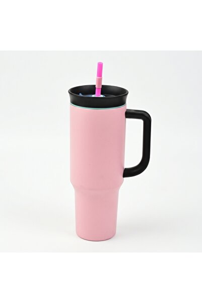 Destello Cană termică cu pai 1,2 l, izolație în vid, roz, pentru călătorii