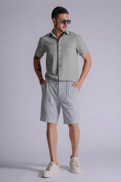 BRACCAS Men's Side Pocket Elastic Waist Linen Blend Relaxed Fit Chino Shorts ...