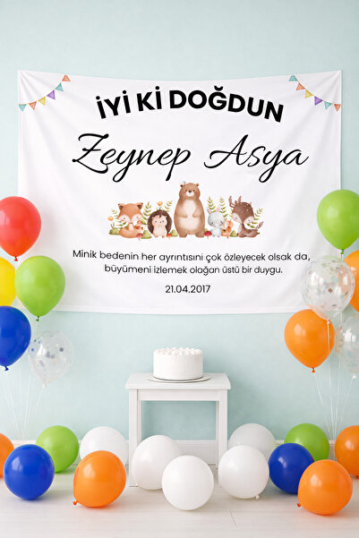 LUNA DİZAYN Kişiye Özel Yatay Doğum Günü Happy Birthday Duvar Örtüsü Duvar Ha...