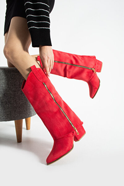 irmona Diva Red Suede Boots with Zipper Detail and 6 cm Heel