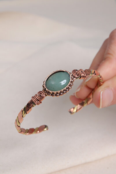 Süspüs Accessories سوار نحاسي بأكمام ذهبية وردية مرصع بحجر الأفنتورين