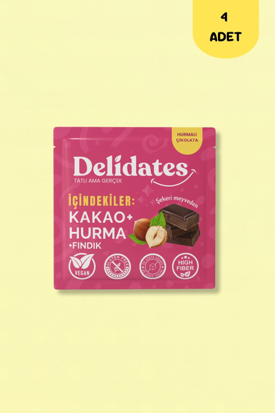 Delidates Fındıklı Hurmalı Bitter Çikolata | Şekeri Meyveden X 4 Adet