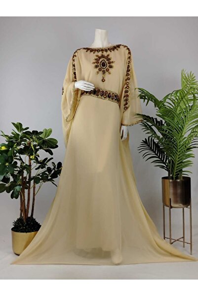 ASIAN Women's butterfly jalabiya with a luxurious design – elegant gold embro...