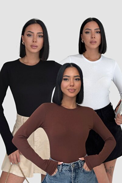 Lunamiratto Women's 3-Piece Long Sleeve Cycling Bodysuit Black White Coffee C...