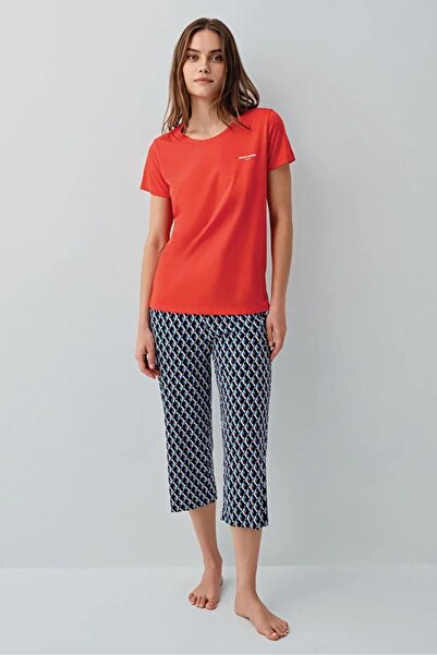 YUYİ Plerre Cardln Modal Cotton Circular Neck Short Sleeve Women's Capri Paja...