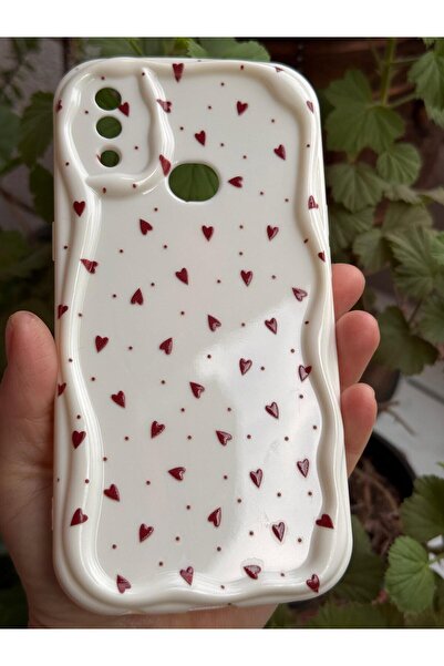 yuscerham Samsung Galaxy A10S Uyumlu Kırmızı Kalp Desenli Yumuşak Silikon Kılıf