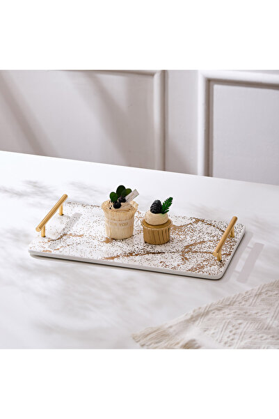 Malooki Porcelain serving tray with gold handles, 35.5 cm - Sprinkles Collection