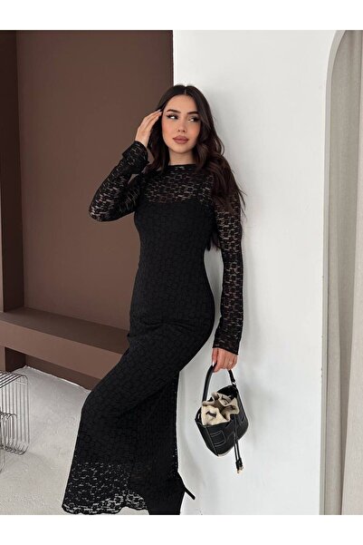 Ekim Store Dantelli Astarlı Maxi Boy Elbise