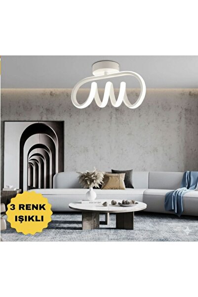 LİVORA LIGHTING Burgu Beyaz Tavana Sıfır 3 RENK Led Işıklı Avize