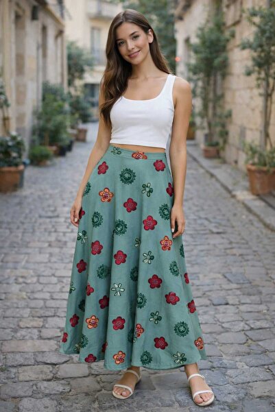 YEK&BİR TESETÜR BELİ LASTIKLİ ÇİÇEK DESENLİ MEVLANA ETEK