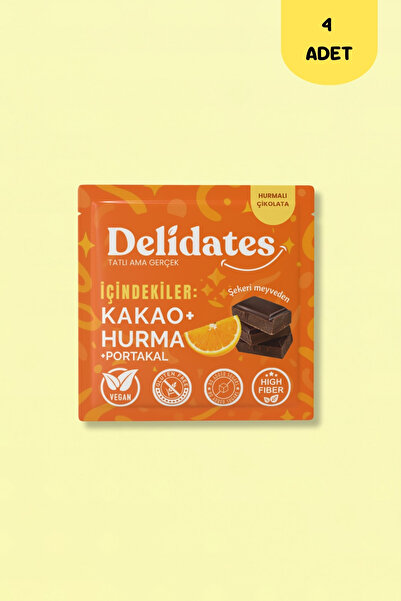 Delidates Portakallı Hurmalı Bitter Çikolata | Şekeri Meyveden X 4 Adet