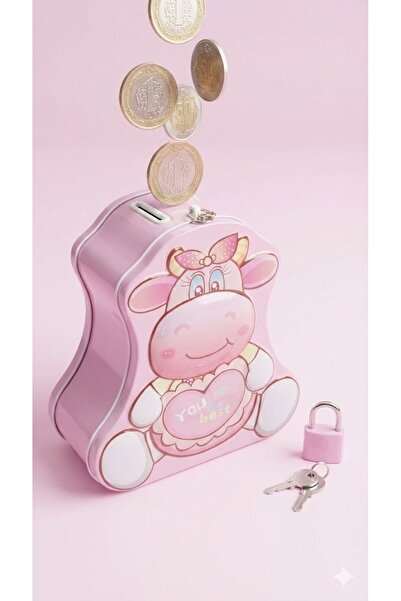 BiTon Toptan Sevimli Figürlü Kilitli Metal Kumbara - Çocuklar İçin Para Birik...