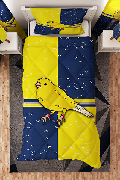 BelezaHome Yellow Navy Blue Canary Themed Children's Room Single Quilt