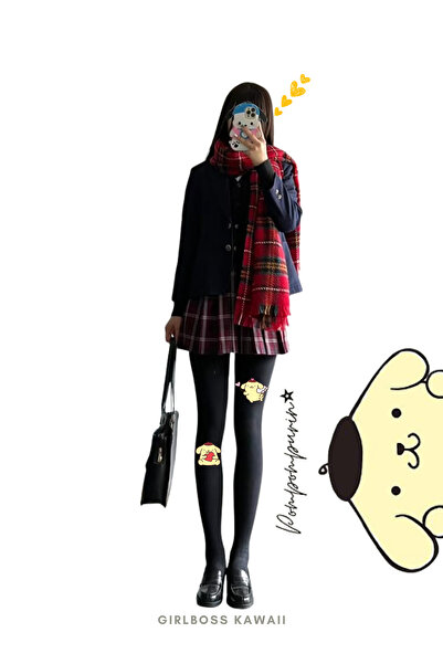 Girlboss Kawaii Pompompurin Black Pantyhose Matte Opaque