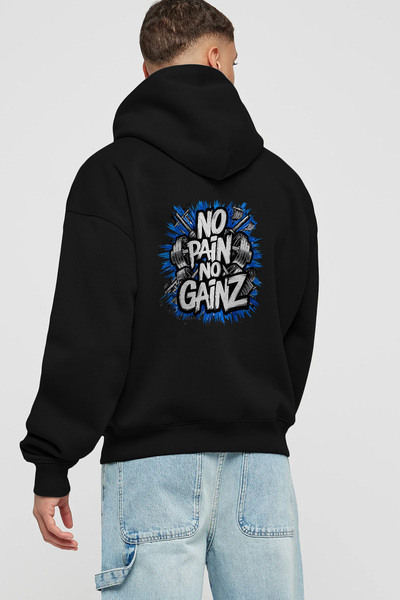 Ankhises GYM, Sport, Fitness 86 Hanorac negru cu imprimeu pe spate, Hanorac s...