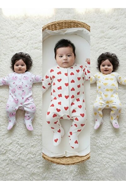 BUUFUU 3 Pieces Printed Baby Long Sleeve Snap Fastener Bodysuit