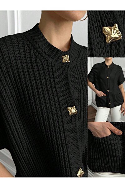 WE AND ME Women's Crew Neck Buttoned Short Sleeve Knit Cardigan – with Pockets