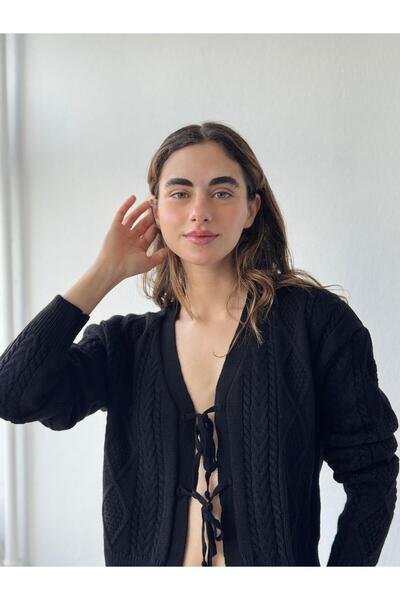 Retrobird Front Tie Cardigan Women Black