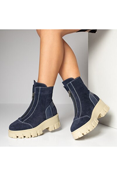 Modlet.ro Women's blue suede genuine leather boots with zipper MOD06567