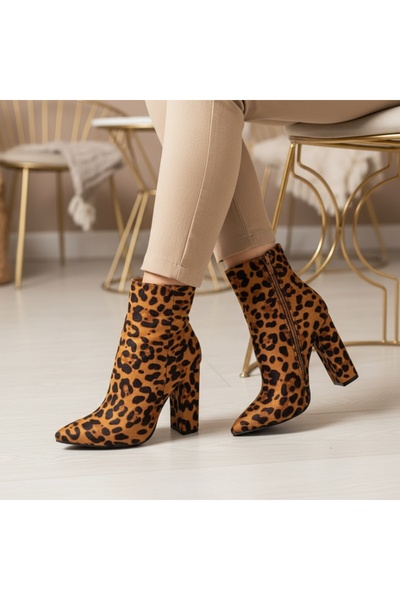 Modlet.ro Women's brown printed high heel ankle boots MOD10816