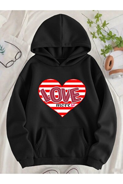 Deocept سويت شيرت للجنسين لعيد الحب مطبوع بغطاء رأس ذو جيب كنغر مريح وقصة قصة...